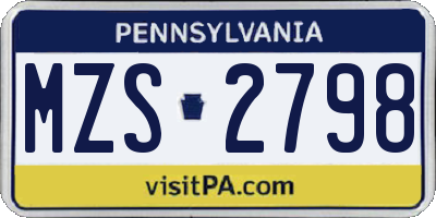 PA license plate MZS2798