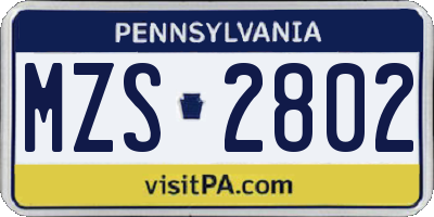 PA license plate MZS2802