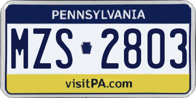 PA license plate MZS2803
