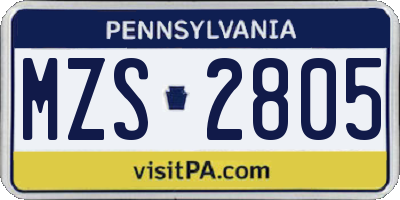 PA license plate MZS2805