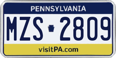 PA license plate MZS2809