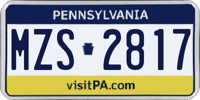 PA license plate MZS2817