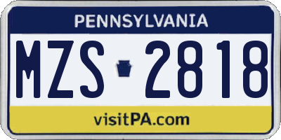 PA license plate MZS2818