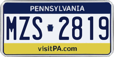 PA license plate MZS2819
