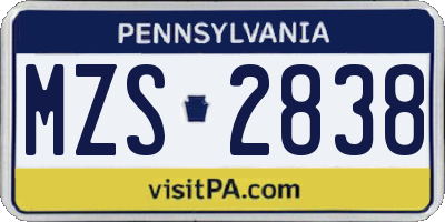 PA license plate MZS2838