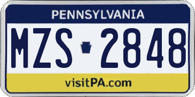 PA license plate MZS2848