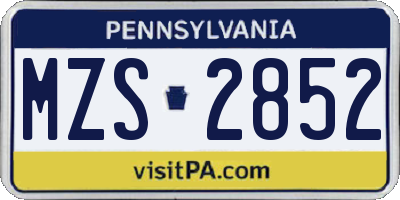 PA license plate MZS2852
