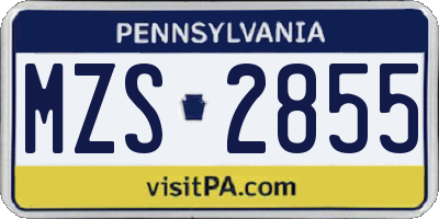 PA license plate MZS2855