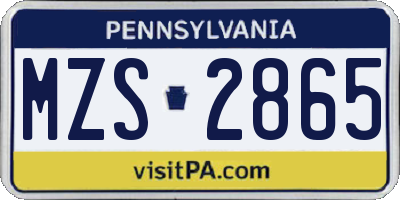 PA license plate MZS2865