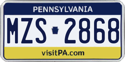 PA license plate MZS2868
