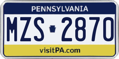 PA license plate MZS2870