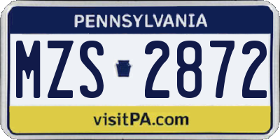 PA license plate MZS2872