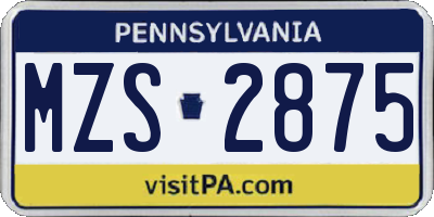 PA license plate MZS2875