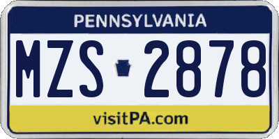 PA license plate MZS2878