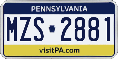 PA license plate MZS2881