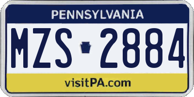 PA license plate MZS2884