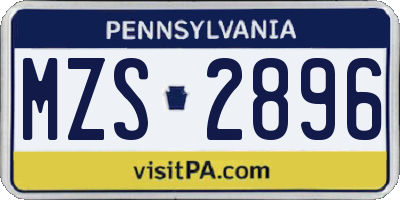 PA license plate MZS2896