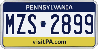 PA license plate MZS2899