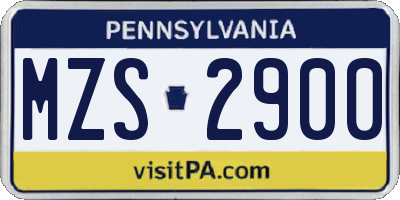 PA license plate MZS2900