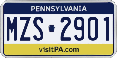 PA license plate MZS2901