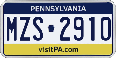 PA license plate MZS2910
