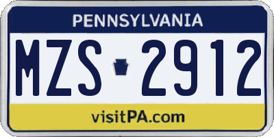PA license plate MZS2912