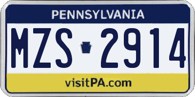 PA license plate MZS2914