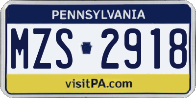 PA license plate MZS2918