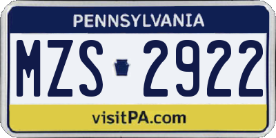 PA license plate MZS2922