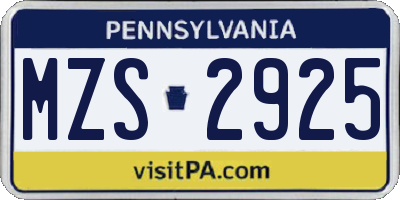 PA license plate MZS2925