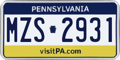 PA license plate MZS2931