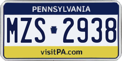 PA license plate MZS2938