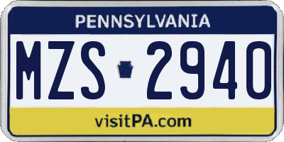 PA license plate MZS2940
