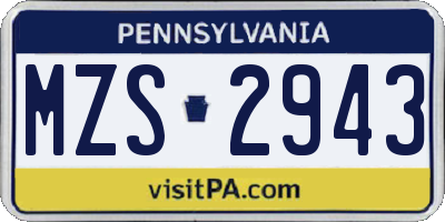 PA license plate MZS2943