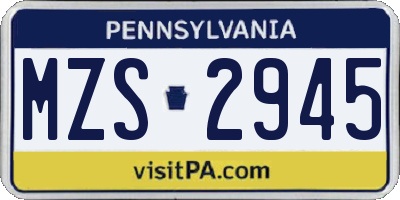 PA license plate MZS2945