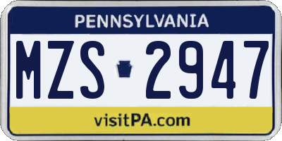PA license plate MZS2947