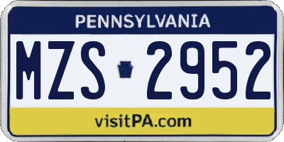 PA license plate MZS2952