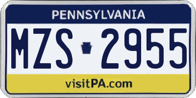PA license plate MZS2955