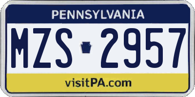 PA license plate MZS2957
