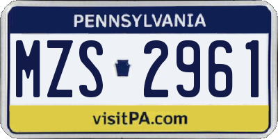 PA license plate MZS2961