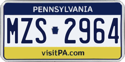 PA license plate MZS2964