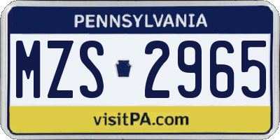 PA license plate MZS2965