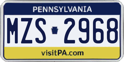 PA license plate MZS2968