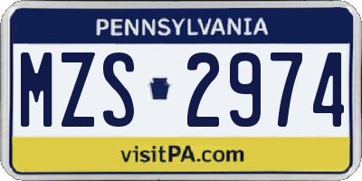 PA license plate MZS2974