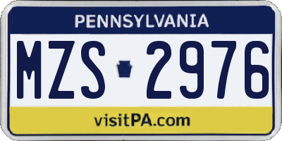 PA license plate MZS2976