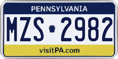 PA license plate MZS2982