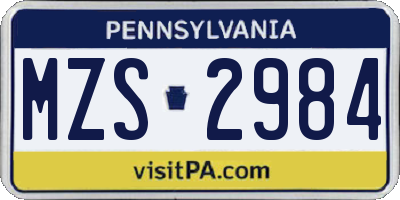 PA license plate MZS2984