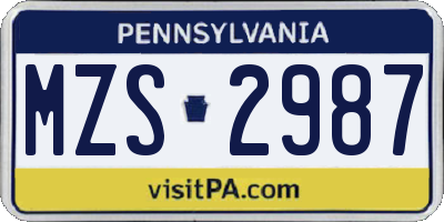 PA license plate MZS2987