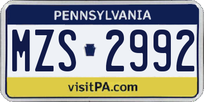 PA license plate MZS2992