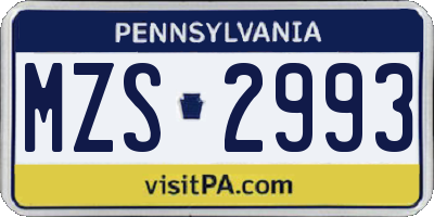 PA license plate MZS2993
